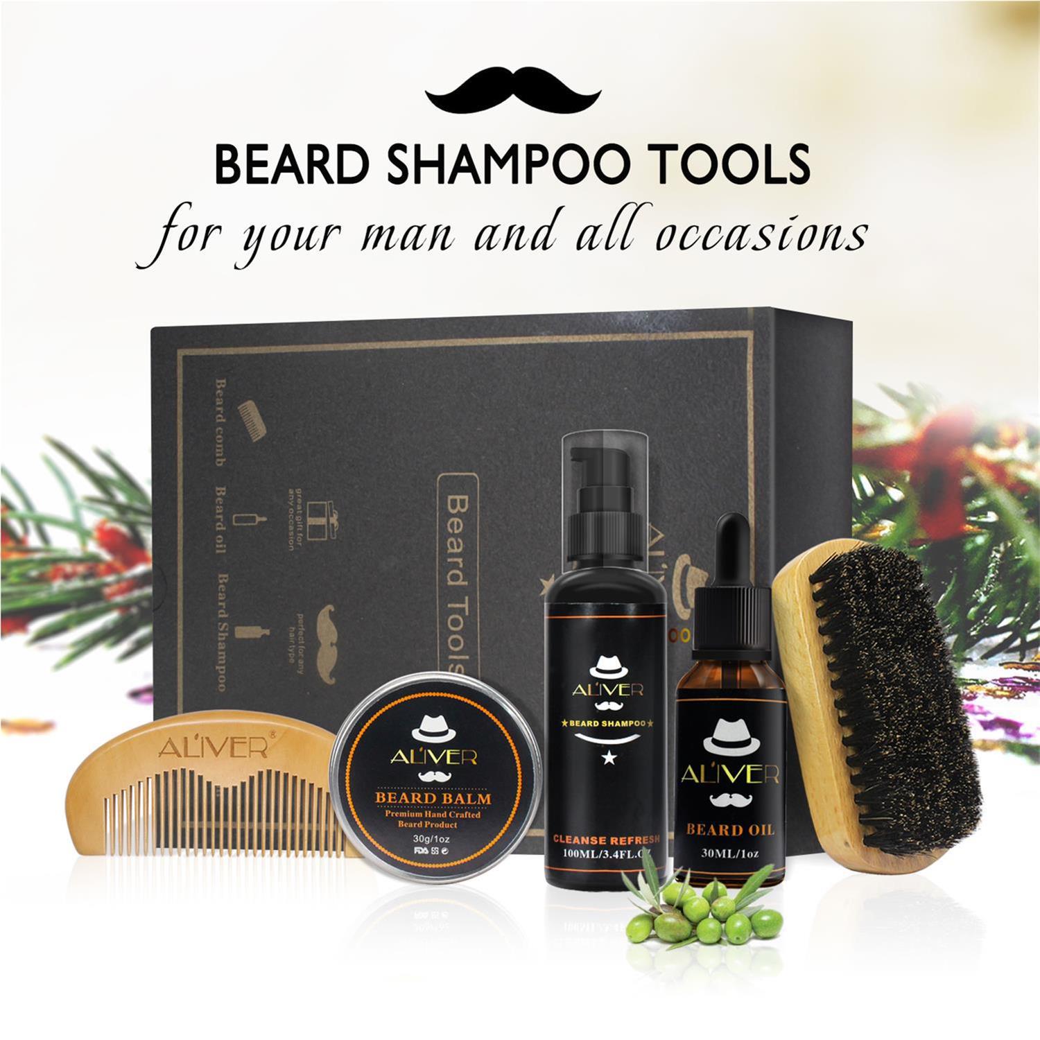Beard Care Kit with Oil Balm Comb Brush