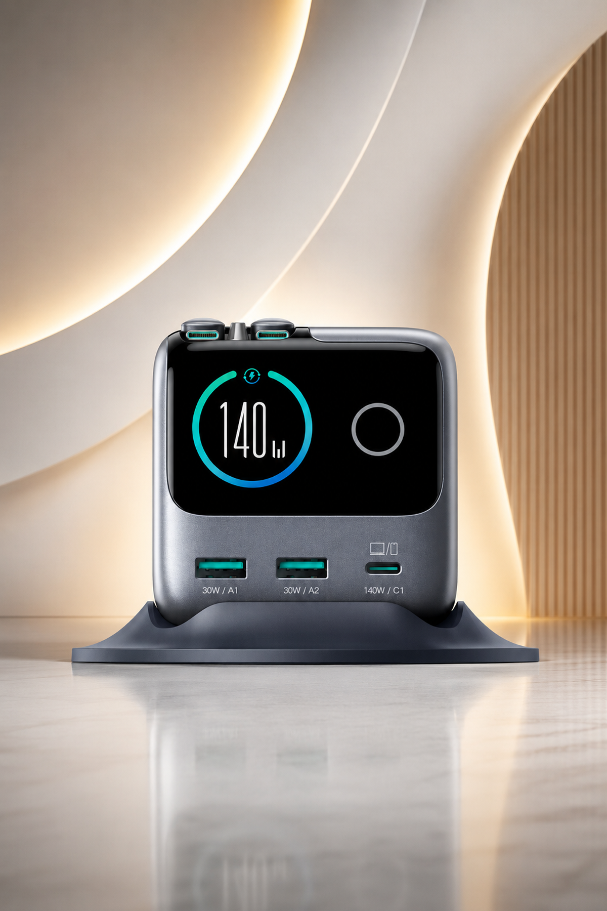 Multi-Port Desktop Charging Station with Retractable Cable