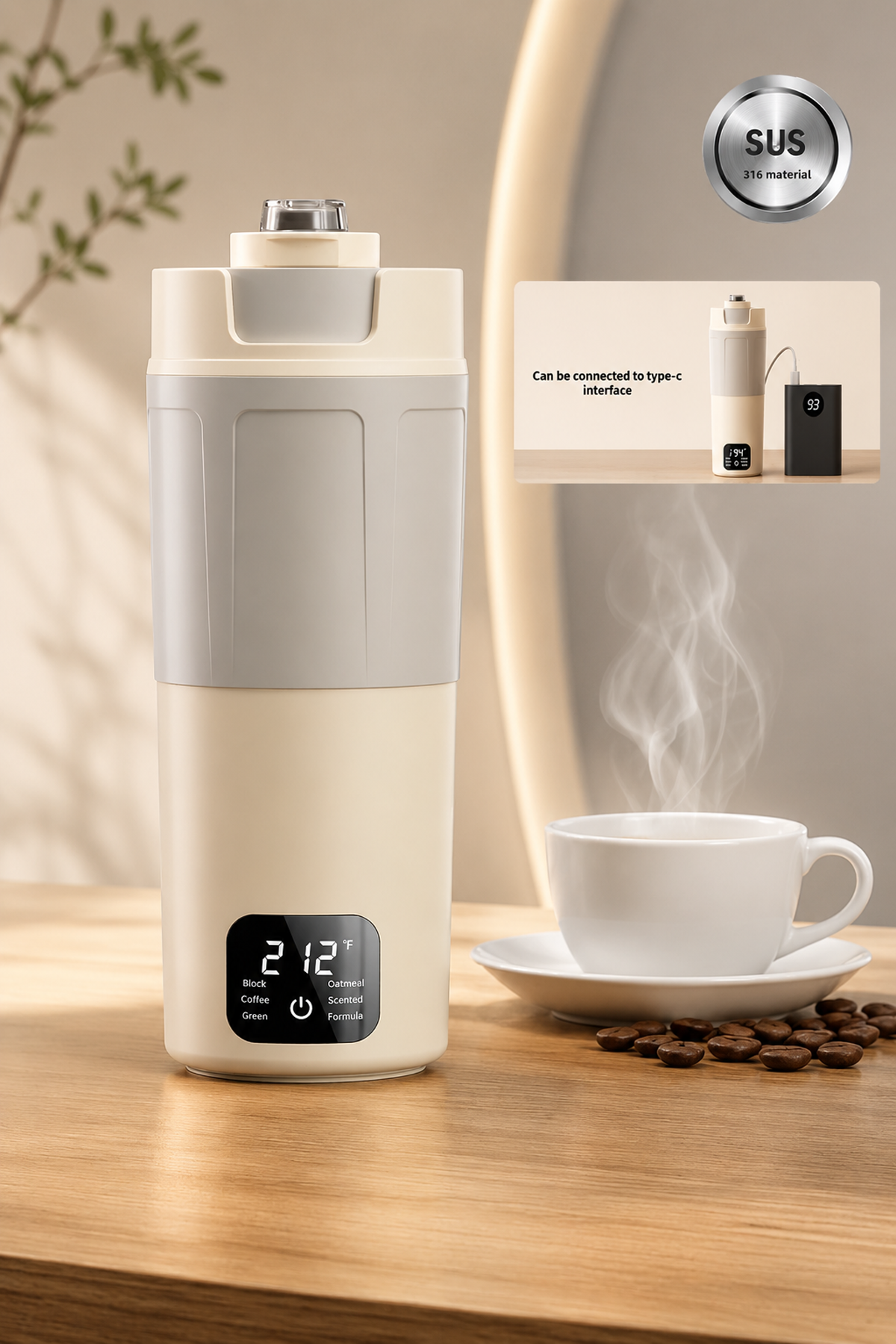 Portable Electric Heating Water Cup with Temperature Control