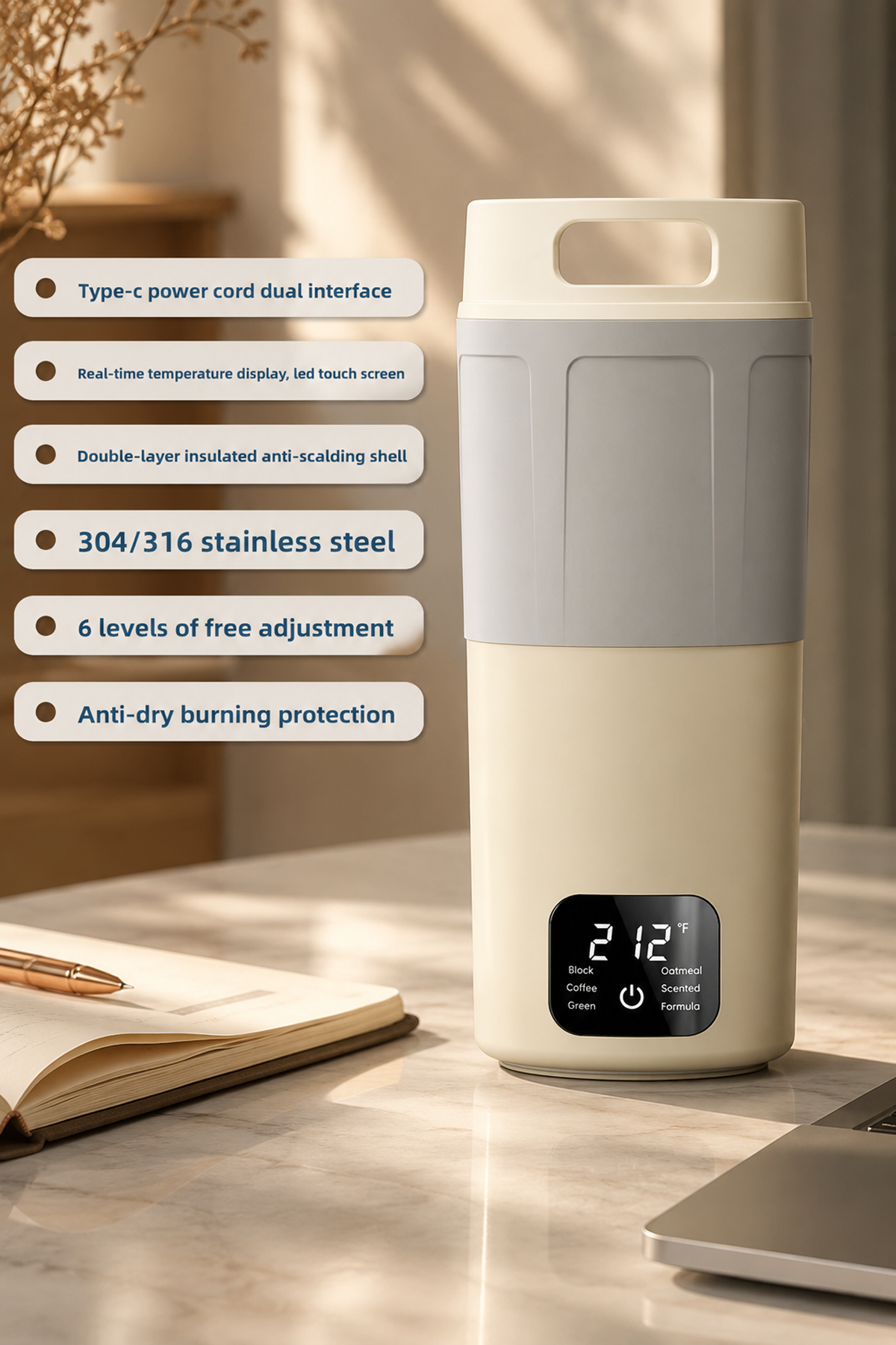 Portable Electric Heating Water Cup with Temperature Control