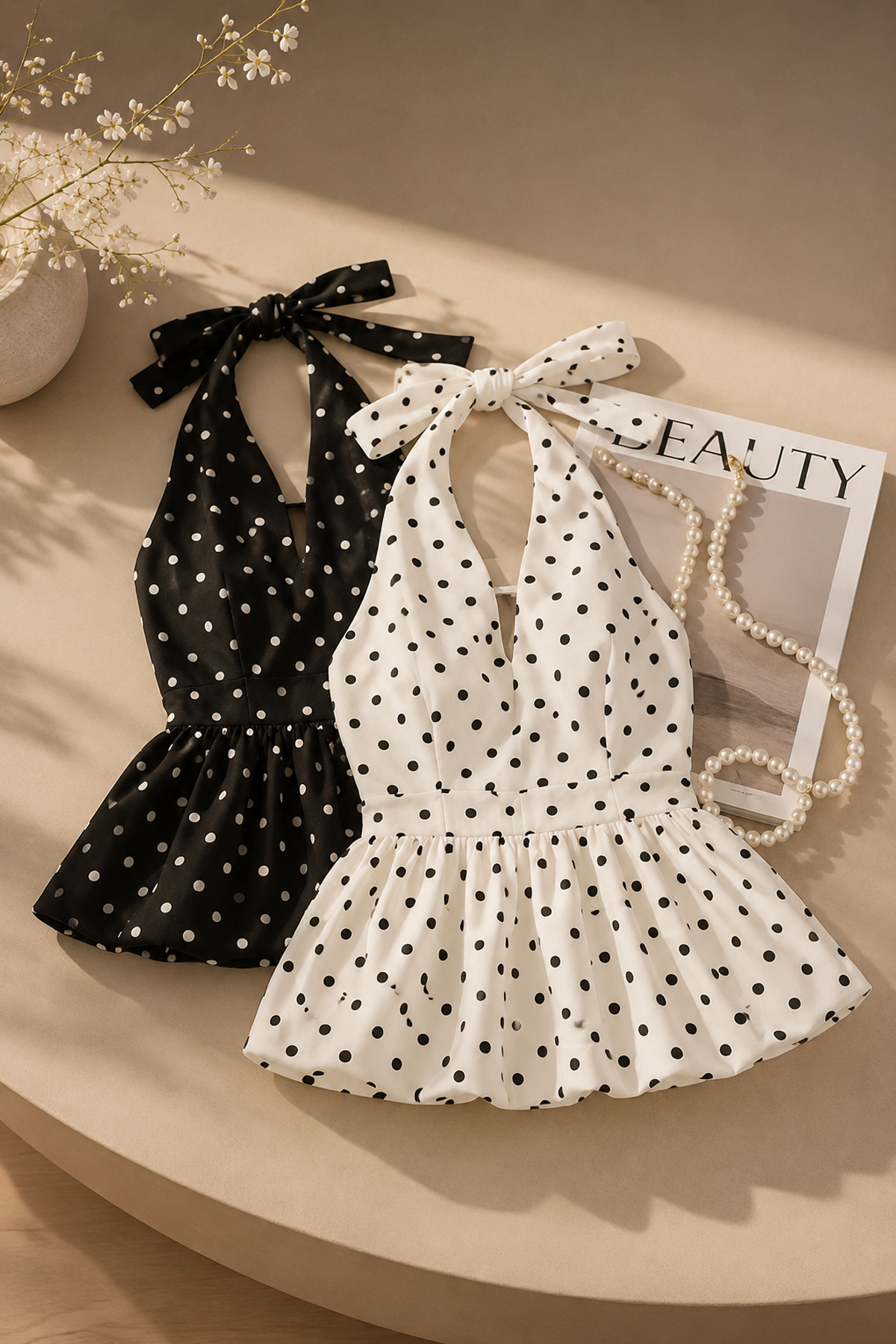 Polka Dot Halter Neck Camisole Top