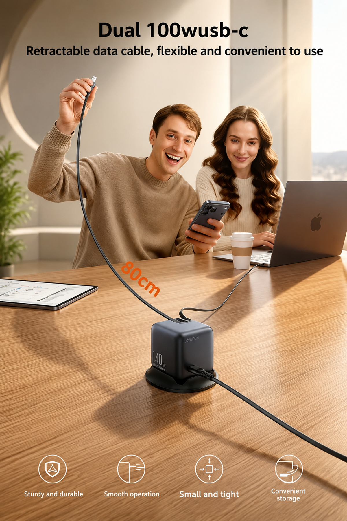 Multi-Port Desktop Charging Station with Retractable Cable