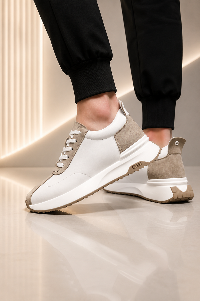 Mens Heightening Leather Sneakers Breathable Casual Shoes