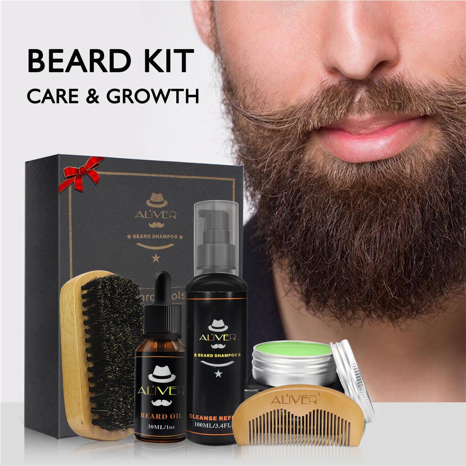 Beard Care Kit with Oil Balm Comb Brush